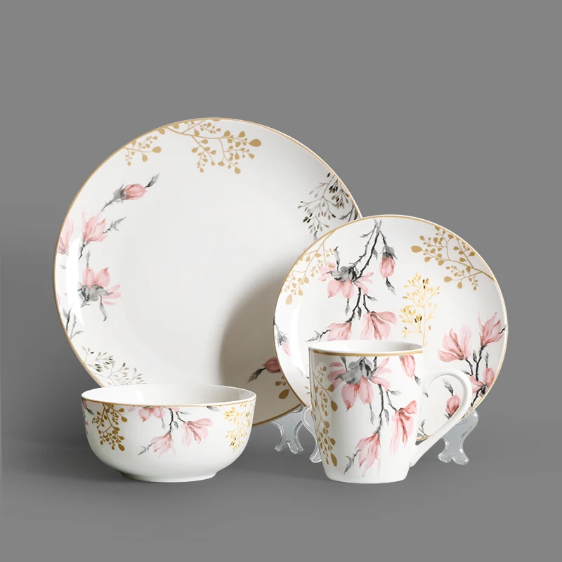 Factory direct sales 16 piece dinnerware set decals elegant dinner sets luxurious porcelain plate bowl ceramic tableware set