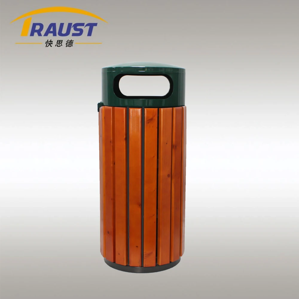 Traust outdoor unique wooden public cardboard dustbin garden garbage litter trash bin can