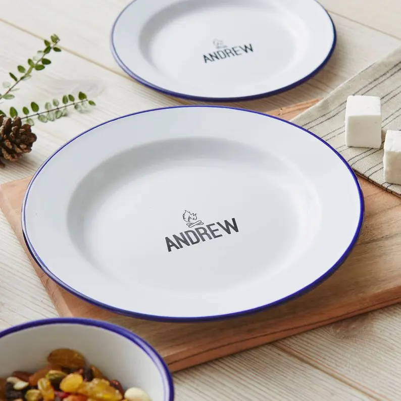 2024 Hot sell 24 cm modern round splash ink Western Dessert Charger Plate metal enamel plate for restaurant