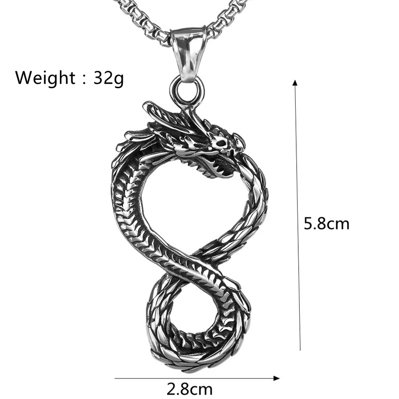 Vintage Silver Plated Dragon Pendant Necklace Unisex Stainless Steel Jewelry with Dragon Charms for Party Gifts for Men Women