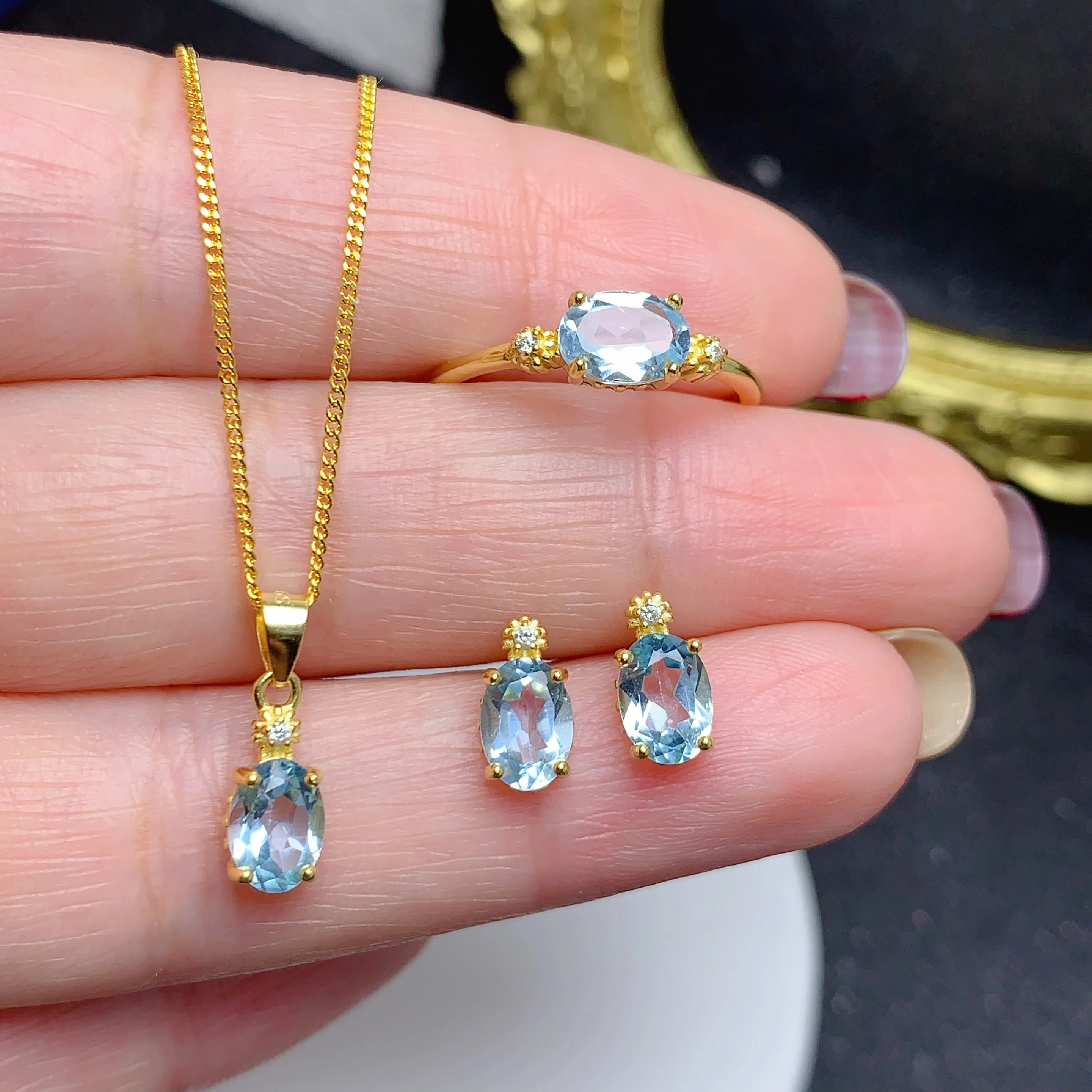 China Wholesale Italian 925 Sterling Silver 18k Gold Plated Natural Topaz Free Shipping Latest Necklace Jewelry Set For Women