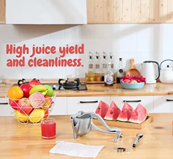 Juice Squeezer Manual Juicer - Handheld Aluminium Alloy Juice Extractor with Food Tong Filter Bags And Fruit Peeler-Great Citrus