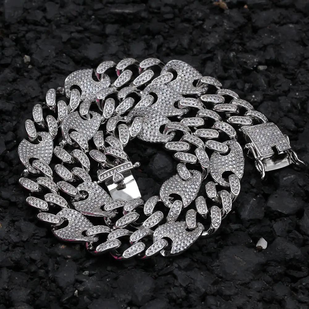 Copper Jewelry 13mm Lock Box Cuban Necklace Real Hiphop Iced Out Bling Bling Lab Diamond Two-tone Cuban Link Chain