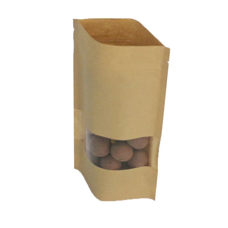 
12x20cm Kraft paper bag ziplock flat bottom with window 