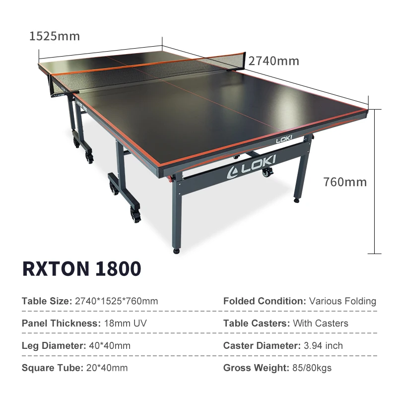 Loki Factory Outlet Professional International Standard Size Foldable Rxton 1800 Thickened Table Tennis Table