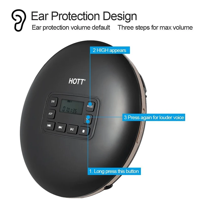 Rechargeable Portable CD Player  Portable Personal Compact CD Player with LED Display Support MP3 for Kids & Adults