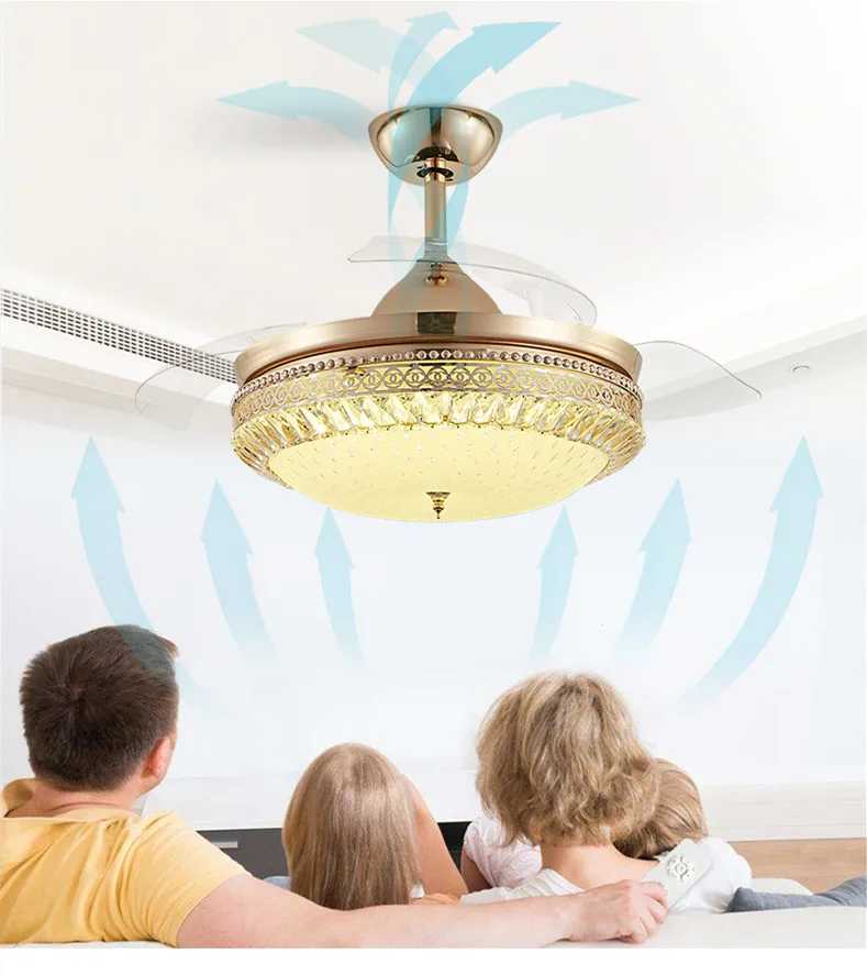 Crystal Glorious Ceiling Fan With Retractable Blades And LED  Lights With Remote Control