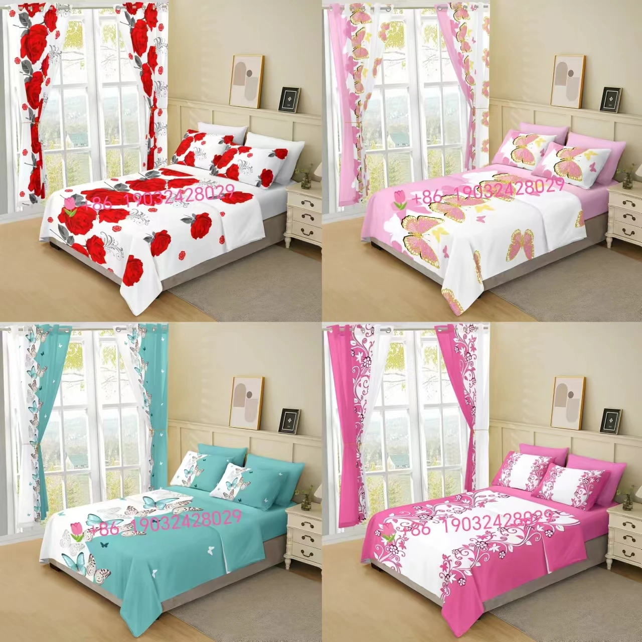 American hot selling 8PCS IN 1 SET cotton sheets bed set king size bed sheet with curtains for bedroom sets sheets bedding