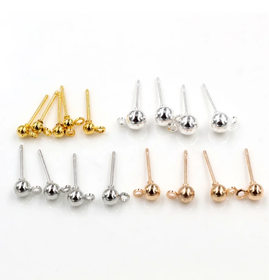 50pcs/lot 3/4/5mm 6 Colors Pin Findings Stud Earring Basic Pins Stoppers Connector For DIY Jewelry Making Accessories