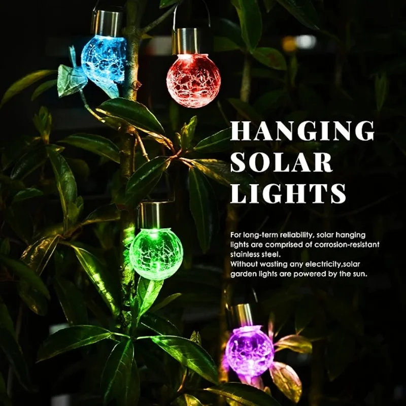 Outdoor Garden Hanging Waterproof Solar Cracked Glass Ball Led Candle Lanterns Candle Mission Lights