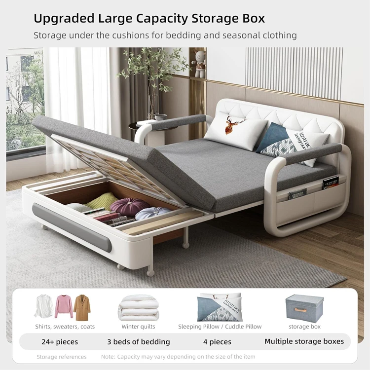 Sofa Cum Bed Modern Design White Single Double Fabric Folding Sofa Bed Set Furniture Living Room Sofa Bed With Storage for Home