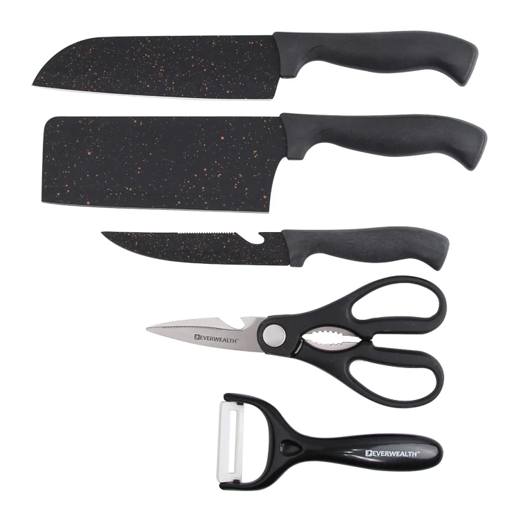 Kitchen Knife Set of 5 Wheat Straw Stainless Steel Kitchen Knife Set With Scissors and Ceramic Peeler