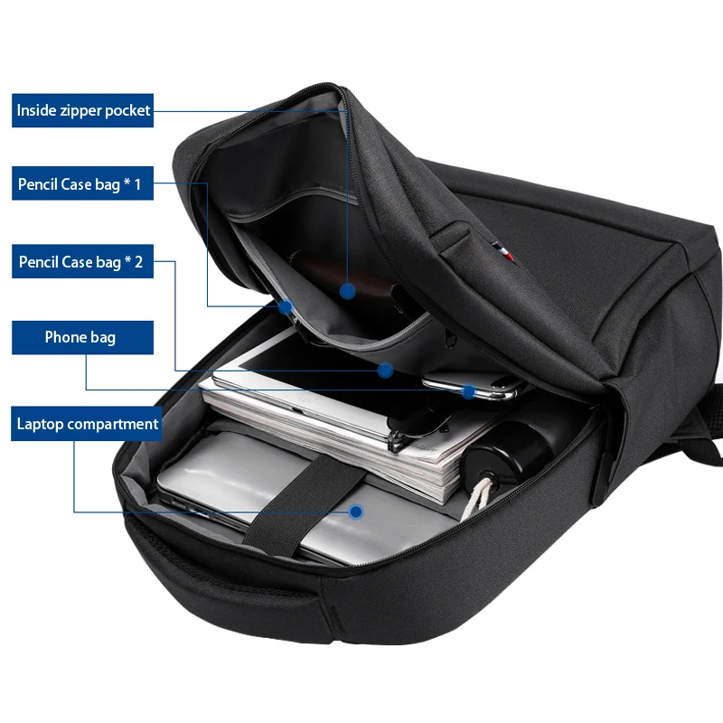 Custom oem waterproof Nylon 15.6 inch Computer men business college bag Slim travel mochilas laptop backpacks with usb