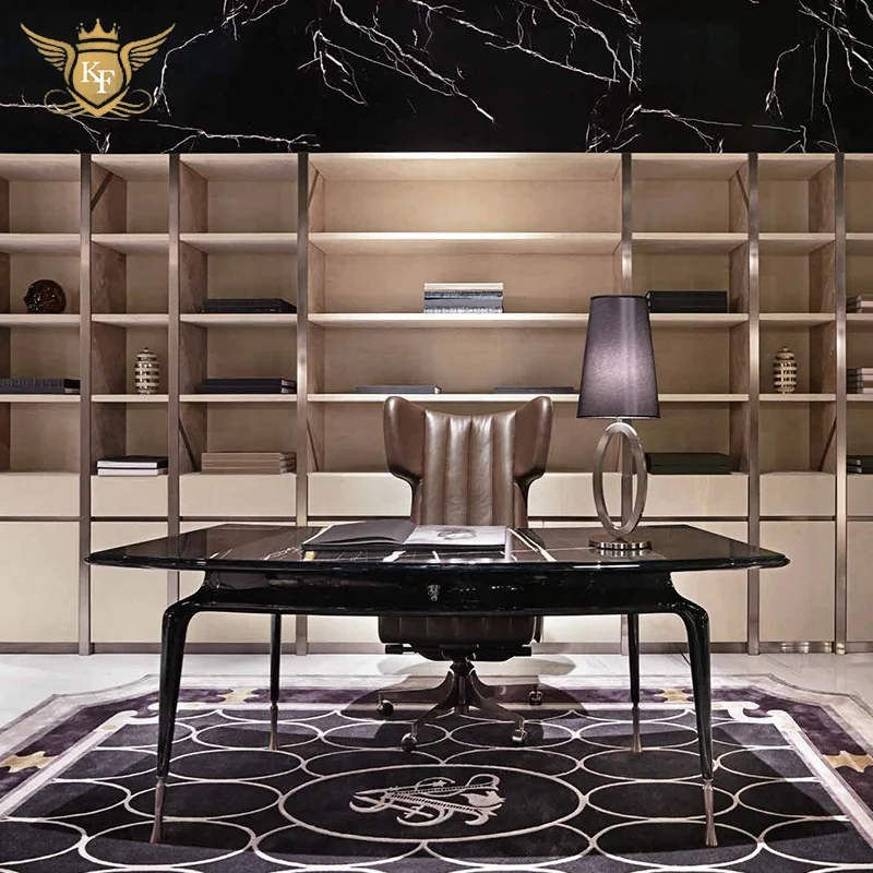 KF Casa wholesale home office luxury Italian design study room executive office desk marble office table with leather chair