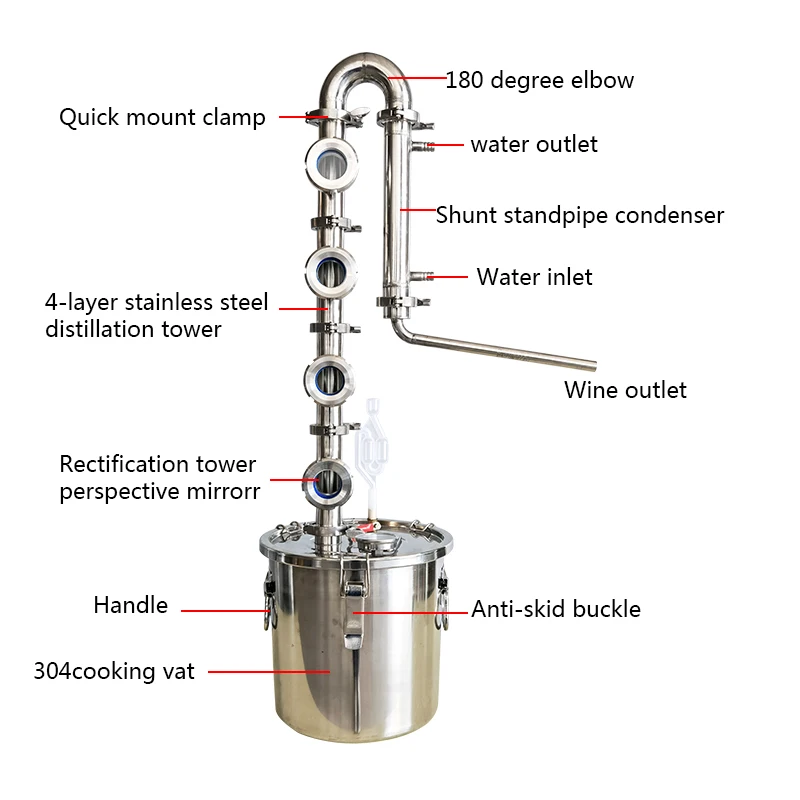 12L 304 stainless steel Household Alcohol distiller Vodka Whiskey rum Distiller 4-layer copper core reflux column Private winery