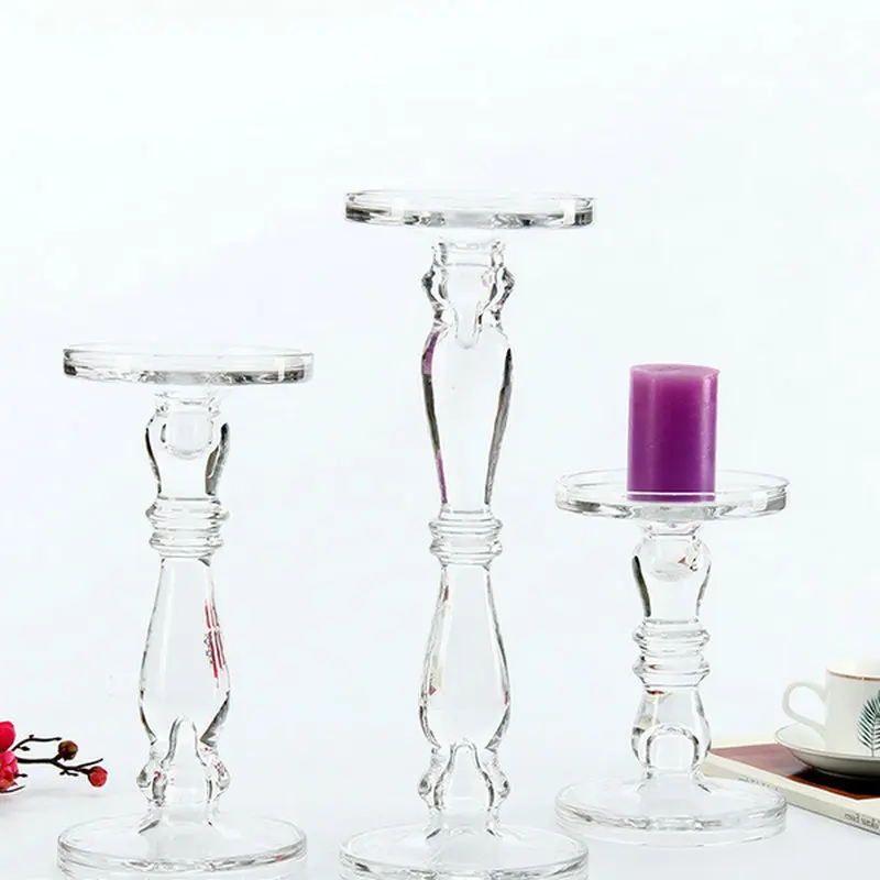 Spot Wholesale Creative Transparent Crystal Glass Home Decoration Candle Holder Pressure High Candle Holder Glass Crafts