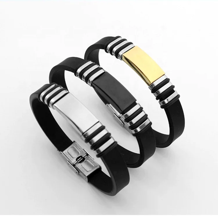 SEPT Custom Loge Name Rubber Bracelet For Men Silicone With Stainless Steel Bracelets Wholesale Jewelry
