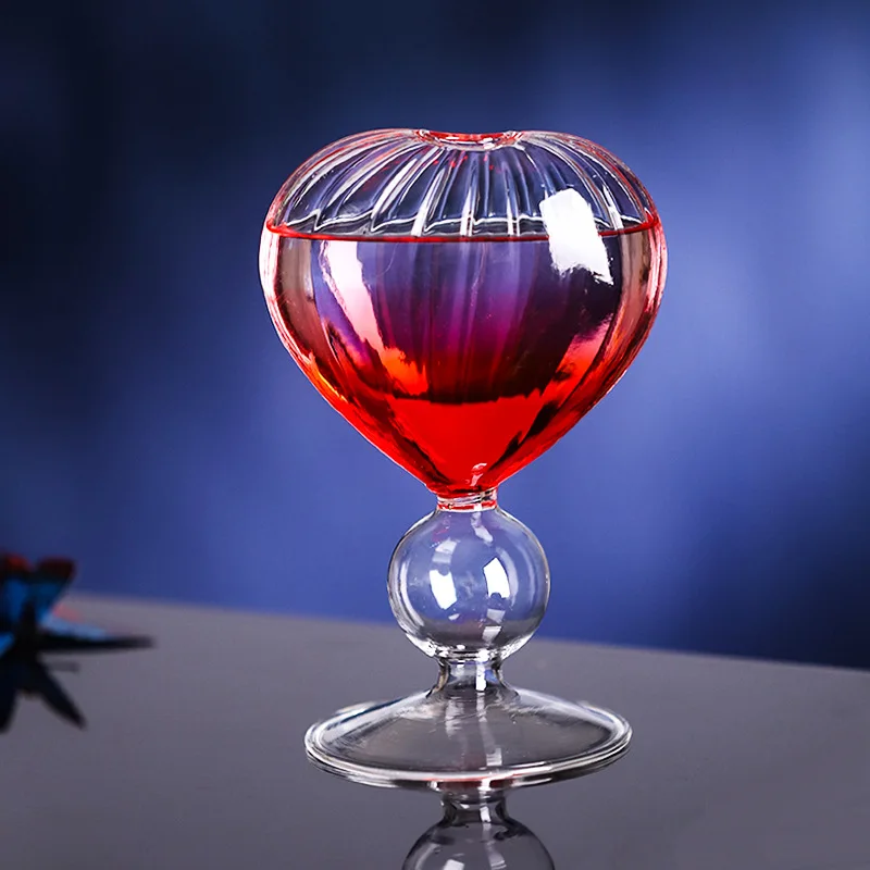 Bar Decoration Borosilicate Glass Ball Thick Stem Heart Shape Cocktail Glass