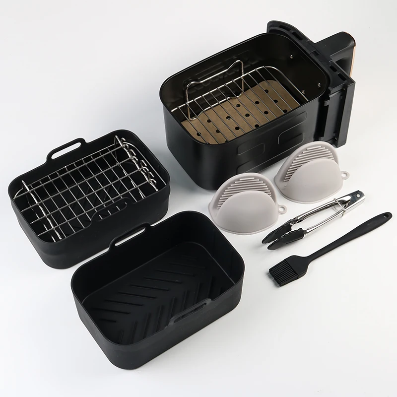 Custom Logo 2PCS Pack Durable Rectangle Airfryer Silicone Pot Reusable Air Fryer Silicone Liners for Ninja Dual Basket Air Fryer