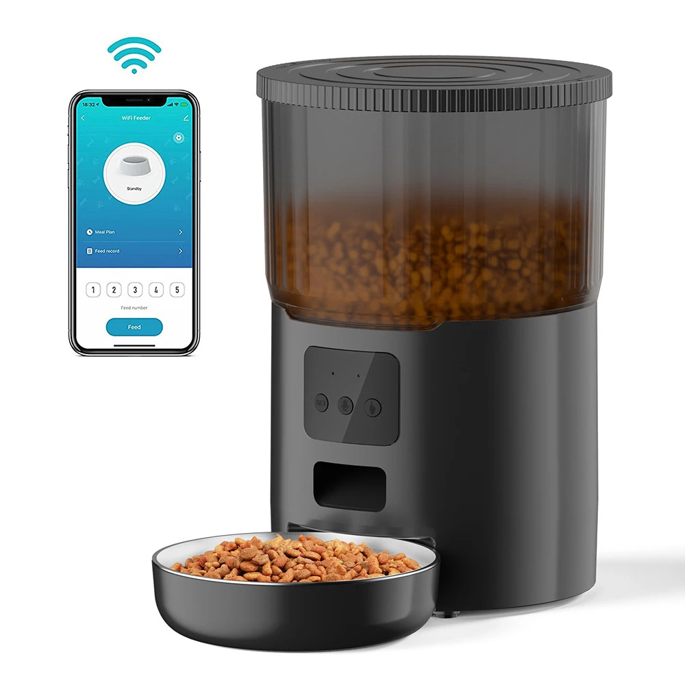 New pet automatic feeder black smart cat feeding machine WIFI remote video no card food pet bowl