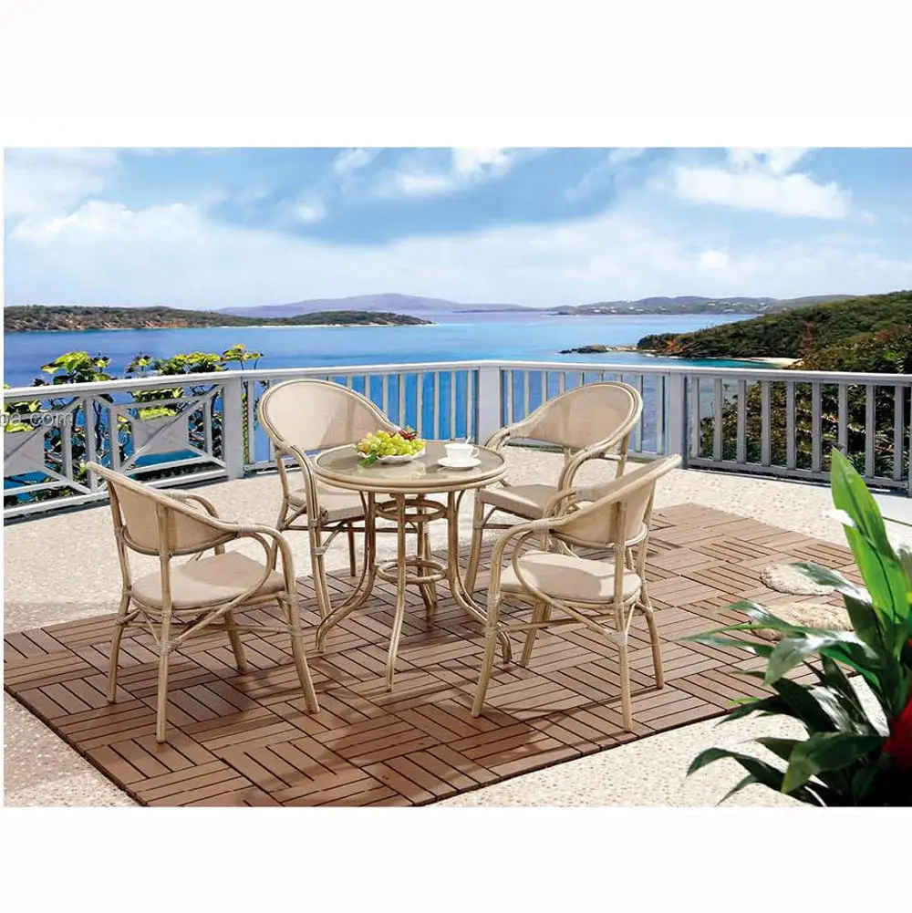 Leisure Garden Balcony Furniture Patio Chair Outdoor Aluminum Frame Bamboo Cafe Bistro Chair