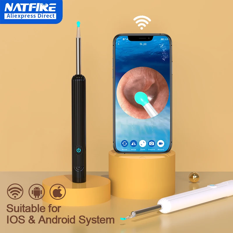NATFIRE NE7 Wireless Ear Cleaner 1296P Wax Elimination Spoon USB-C Charging Luminous Otoscope Ear Wax Removal for iPhone Android