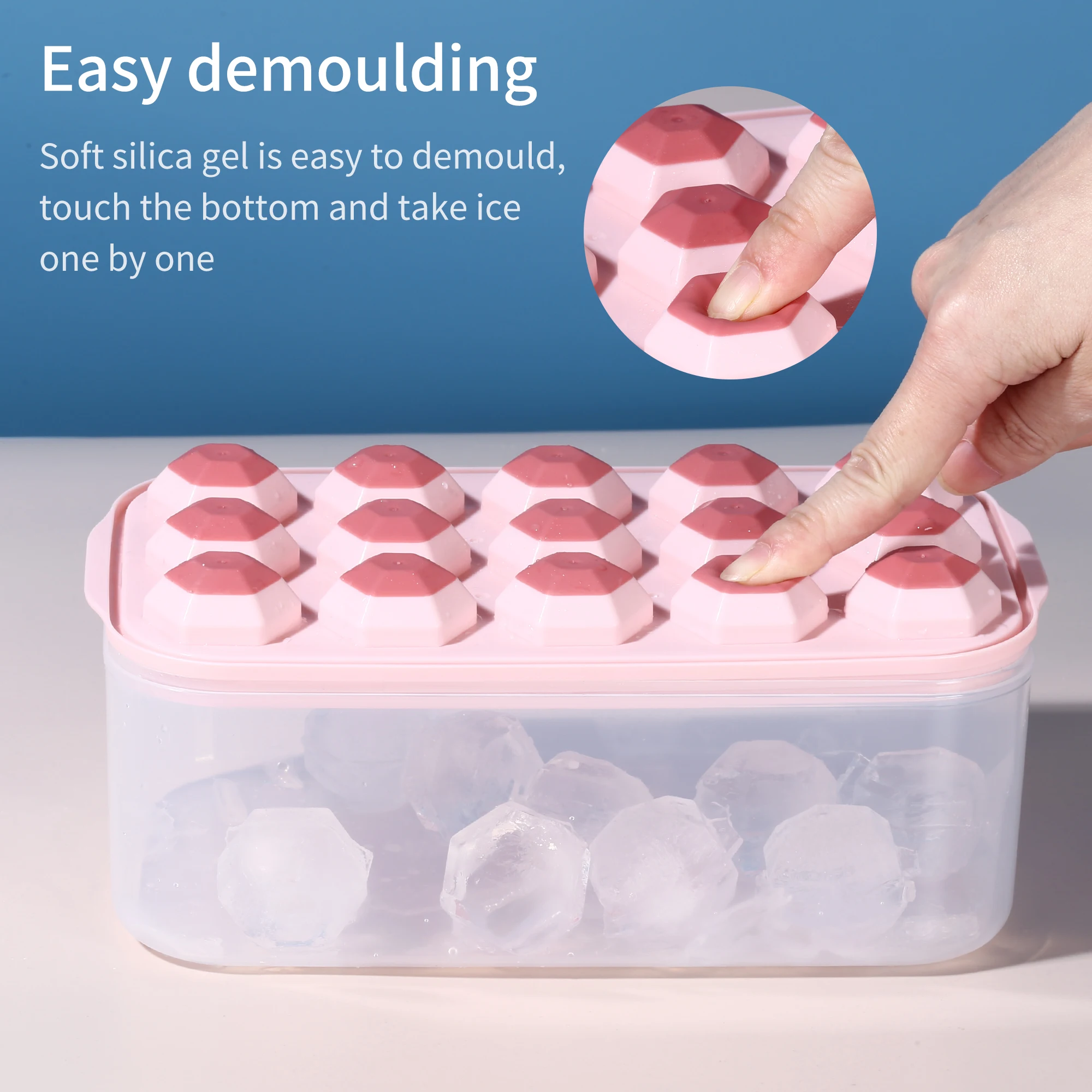 Amazon Hot Selling Reusable Round Ice Cube Tray With Lid Ice Ball Maker Mold Silicone Ice Ball Mold