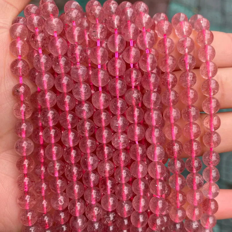 High Quality 6A Natural Strawberry Crystal Quartz Stone Beads Round Loose Beads Gemstone Beads For Jewelry Making
