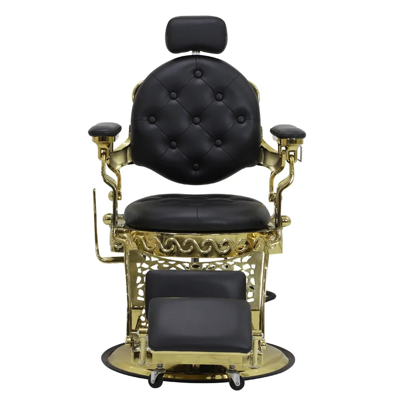 Luxury Durable Salon Beauty Hair Stylist Gold And Black Chrome Exclusive Barber Chair Mechanish For Men