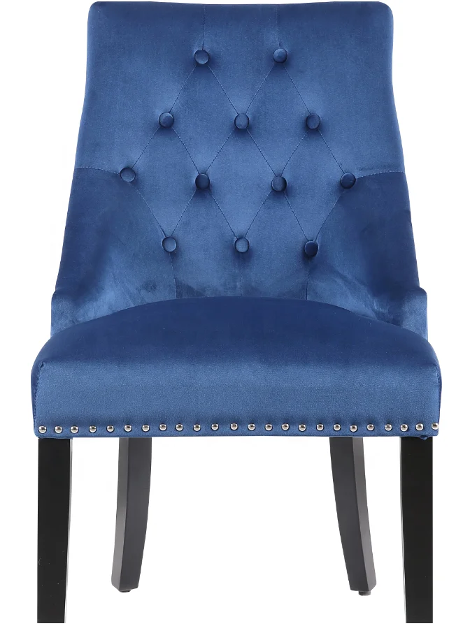 Upholstered high back velvet fabric tufted wooden knocker dining chair