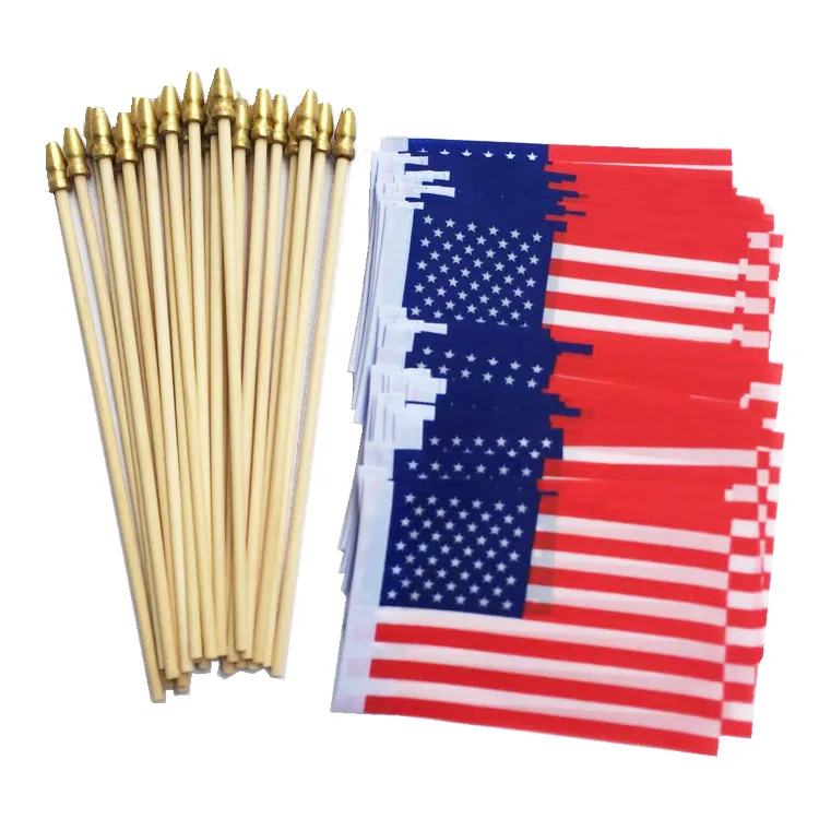 Small American Flags on Sticks Mini Handheld US Flags Stick with Solid Wooden Pole  4th of July Independence Day Decorations