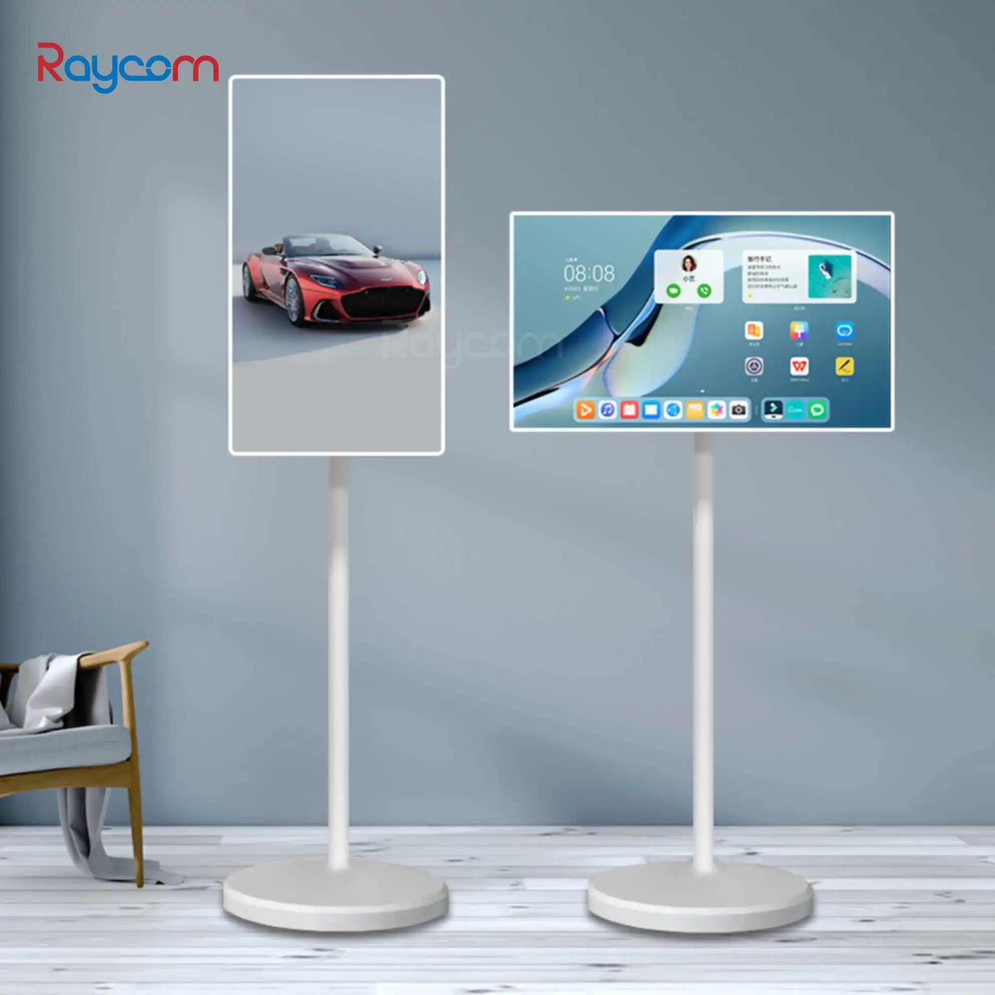 White 22 inch capacitive touch screen follow by me portable touch screen tv tv smart stand full hd follow by me monitor screen