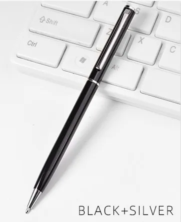 Gift Promotional Ball Pen Customized Logo Black White Slim Metal Body Twist Ballpoint Pen