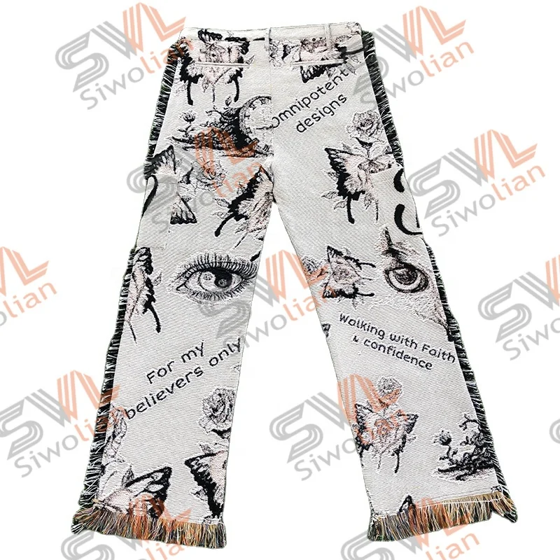 Female Tapestry pants Wholesale Blanket Pants custom plus size woman trousers Jacquard Tapestry Pants with Tassel