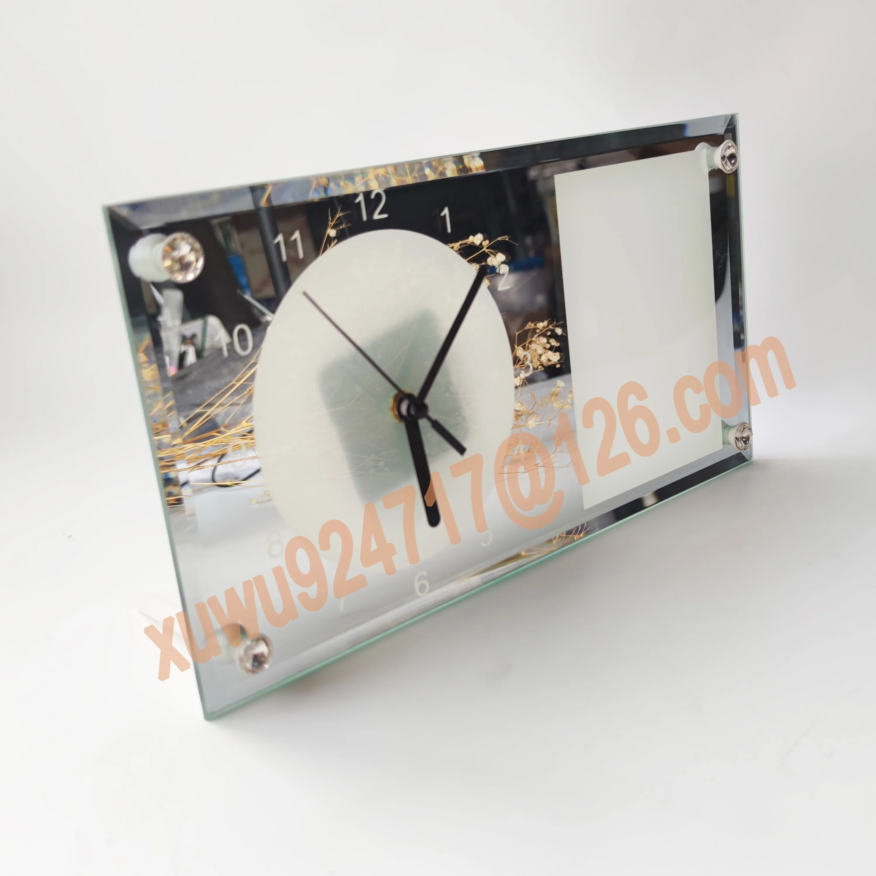 Glass Frame With Clock Souvenir Printable Sublimation Wall Square Glass Clock Photo Frame Mirror Edge Clock