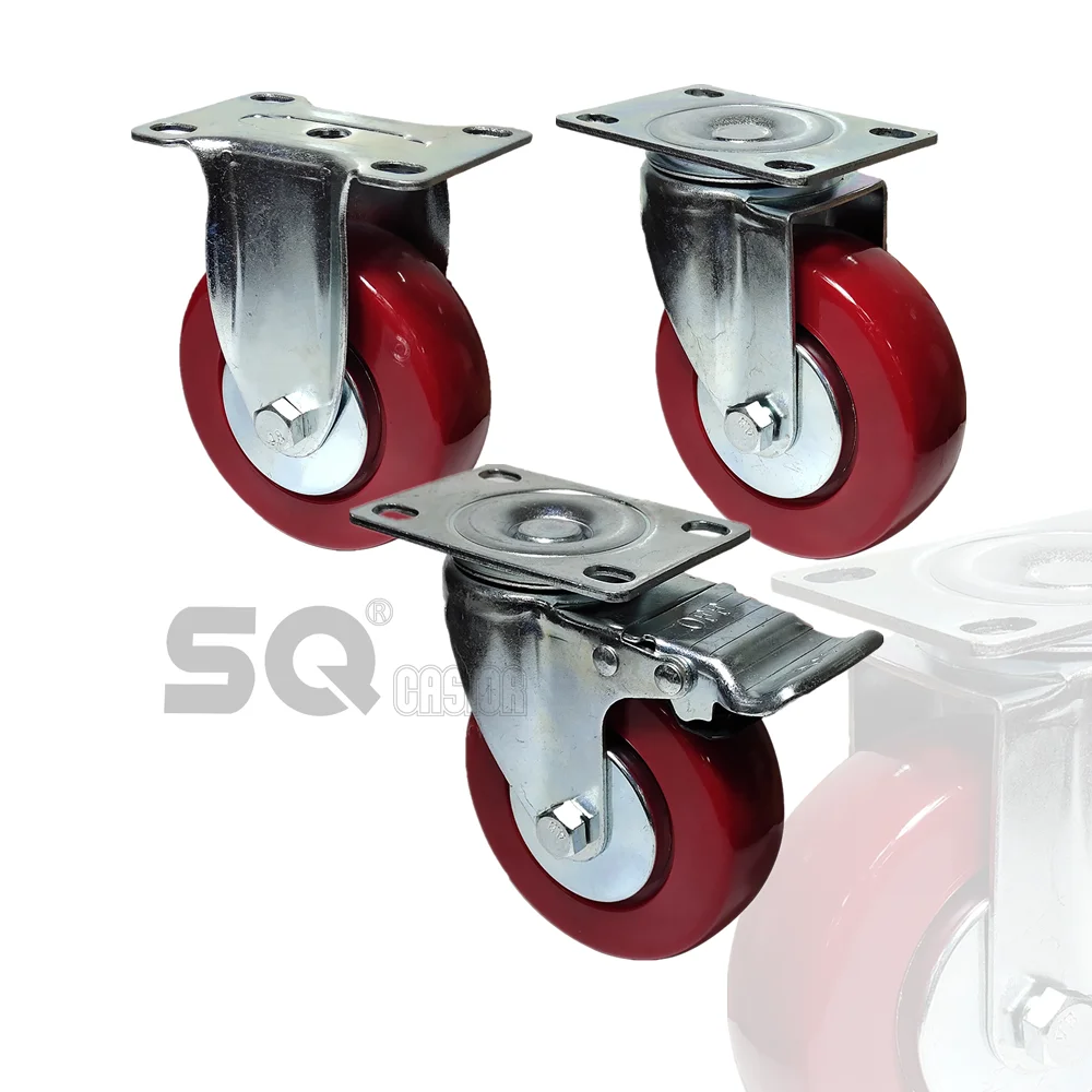 SQ custom caster 75mm 100mm 125mm 3/4/5inch swivel plate Medium duty PVC caster wheels for mobile storage/platform trolley