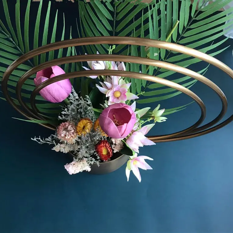 Copper decor wedding decor tabletop metal basket flower vase for  dinner party home decoration