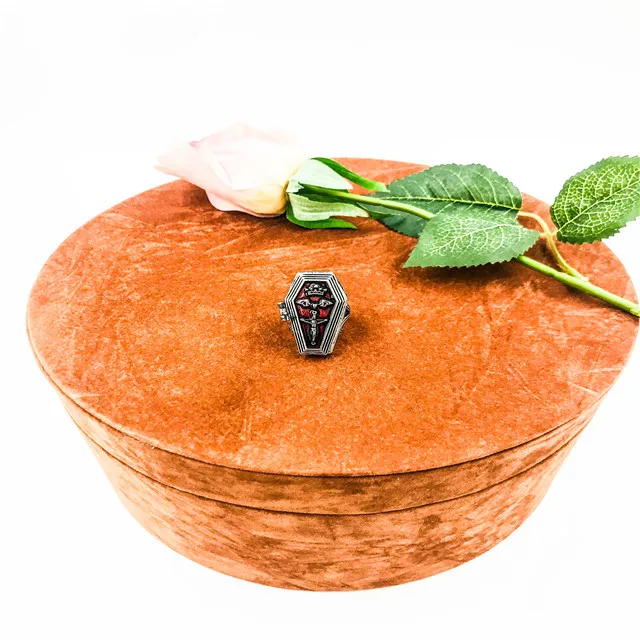 
Wholesale Fashion Design Gothic Red Enamel Punk Cross Bats Coffin Retro Ring Movie Style 