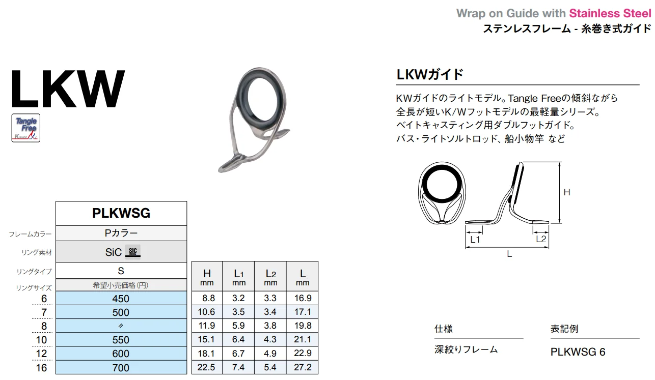 Fuji guide LKWAG frame deep pressed stainless steel ALCONITE or SIC ring wrap on guide bait casting bass light boat fishing rod