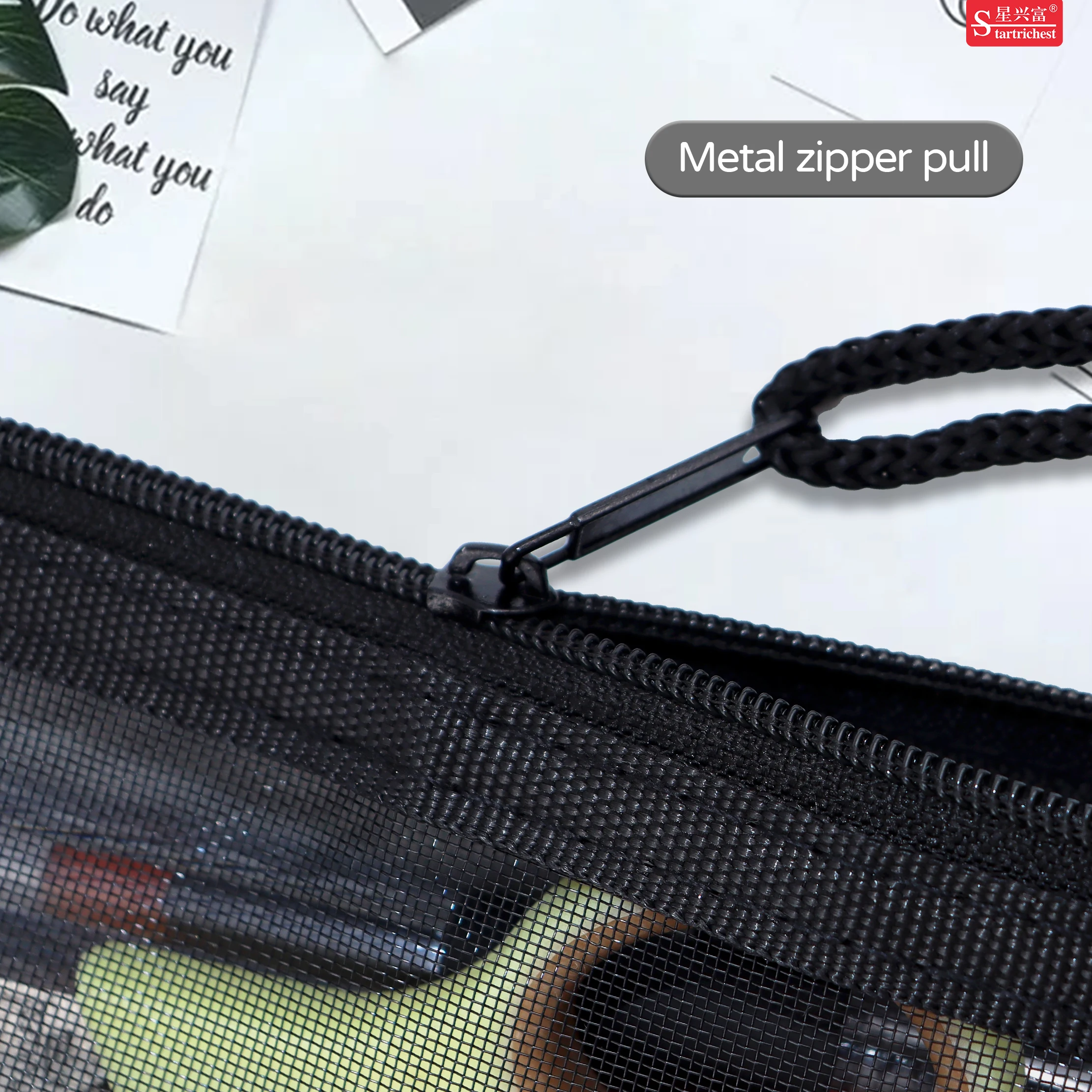 Zipper Pen Pencil Organizer Pouch Reusable Nylon Mesh PVC Cosmetic Bag Black Makeup Bag Print Transparent Fashion for Travel