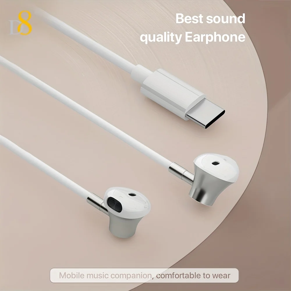 D8 Usb Type C Headphones In Ear Earphones Earbuds Mic Volume Earbud In-ear Headphones Gaming Headphones With Mic For Mobile