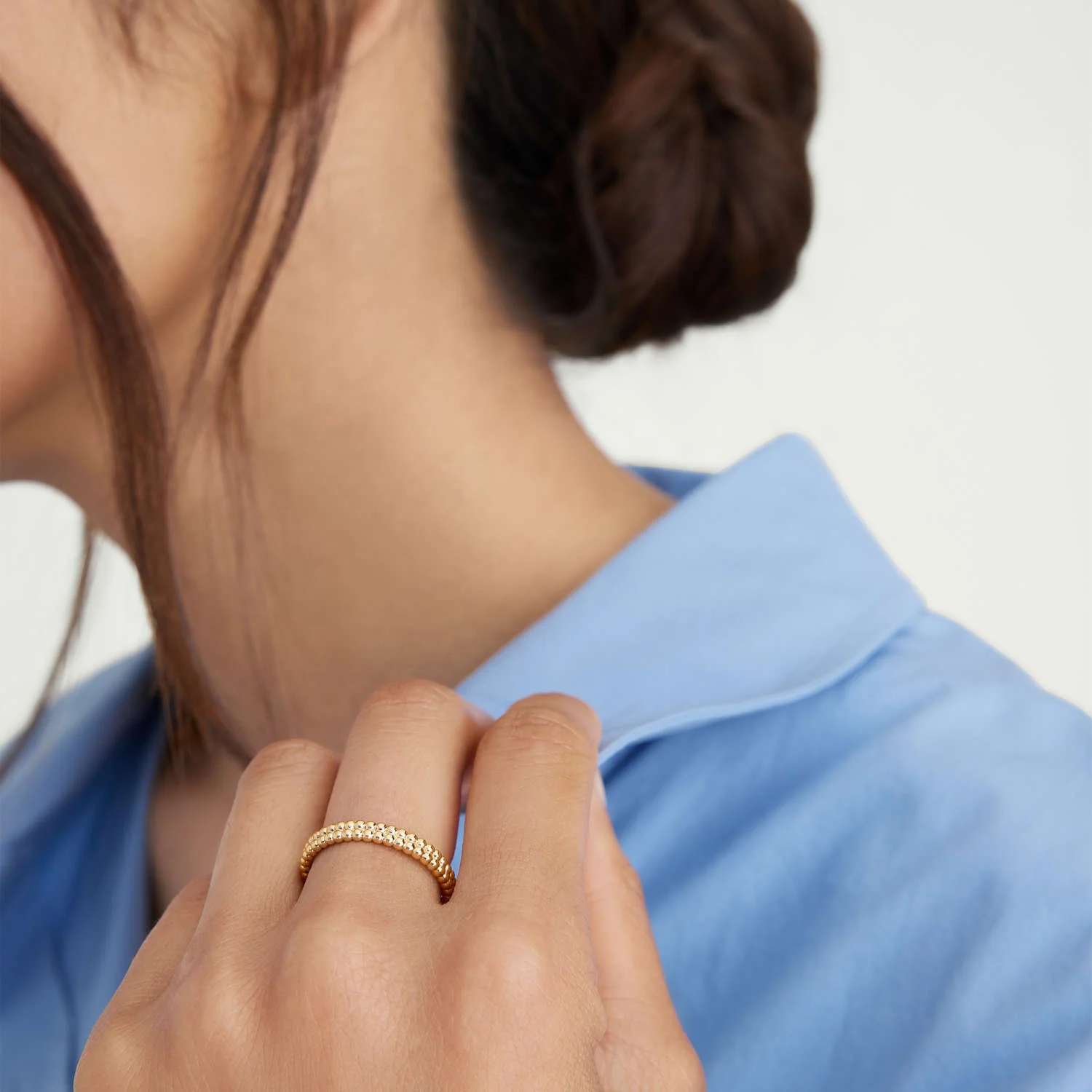 LOZRUNVE Jewellery Wholesale Dainty Silver 925 Double Beaded Band Stacking Ring