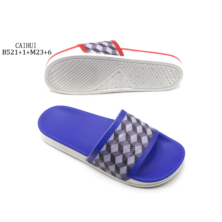Free Sample Plaid PVC Custom plastic slippers Fancy Slide Sandals fro men