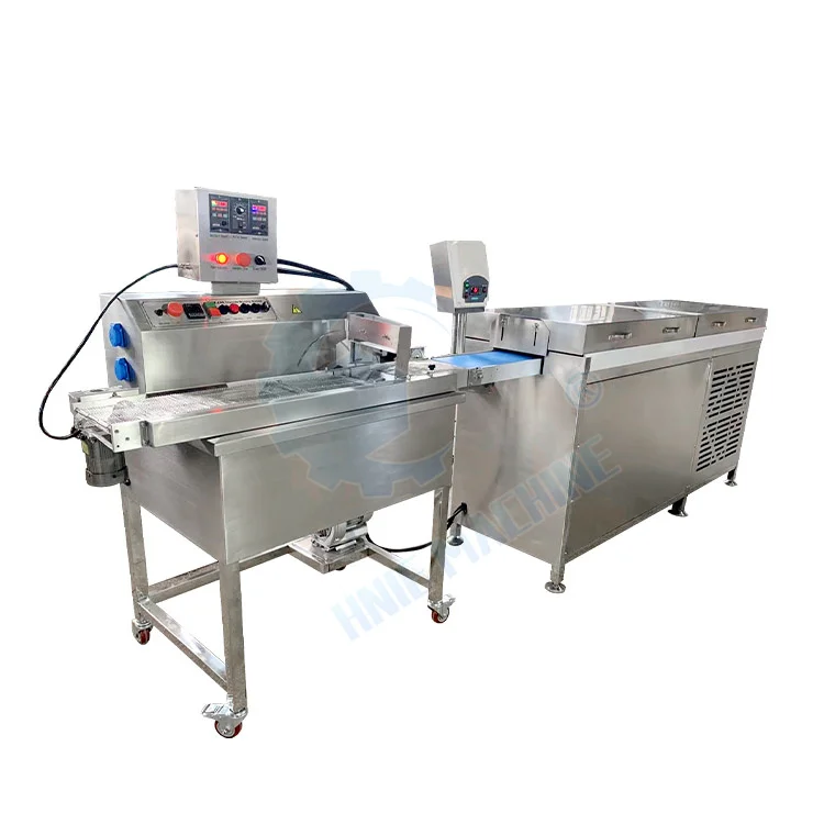 Cookie Enrober Enrobing Cooling Tunnel Automatic Chocolate Tempering Bar Biscuit Stick Chocolate Coating Machine