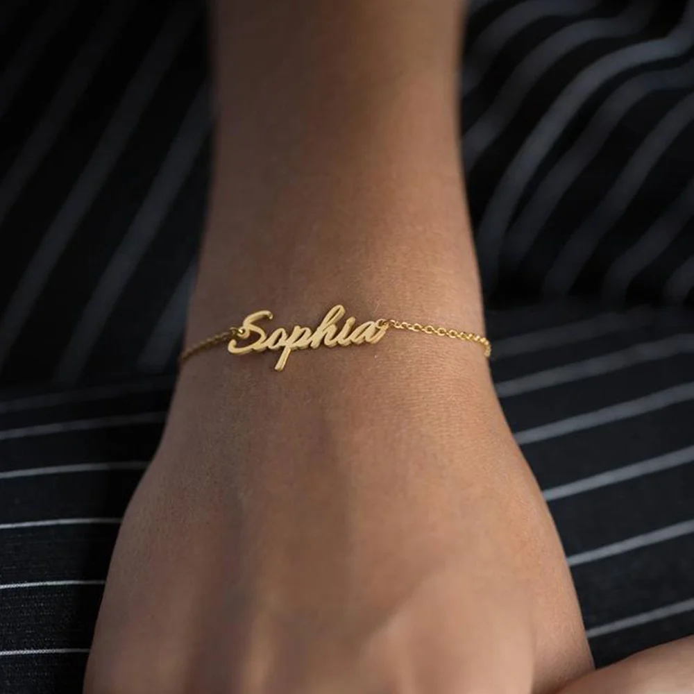 eManco Customized Name Bracelet Personalized Gold Charm Bracelet 2022 Stainless Steel Custom Name Brand Jewelry Couple Bracelet