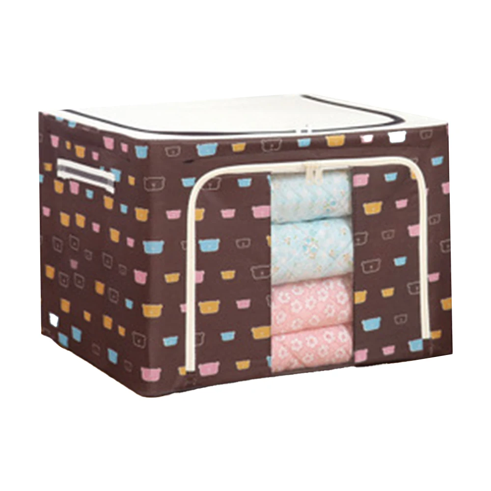 Oxford Quilt Blanket Storage Box Foldable Storage Bag Large,Zipper Clothes Organizer Storage Box with Steel Frame/
