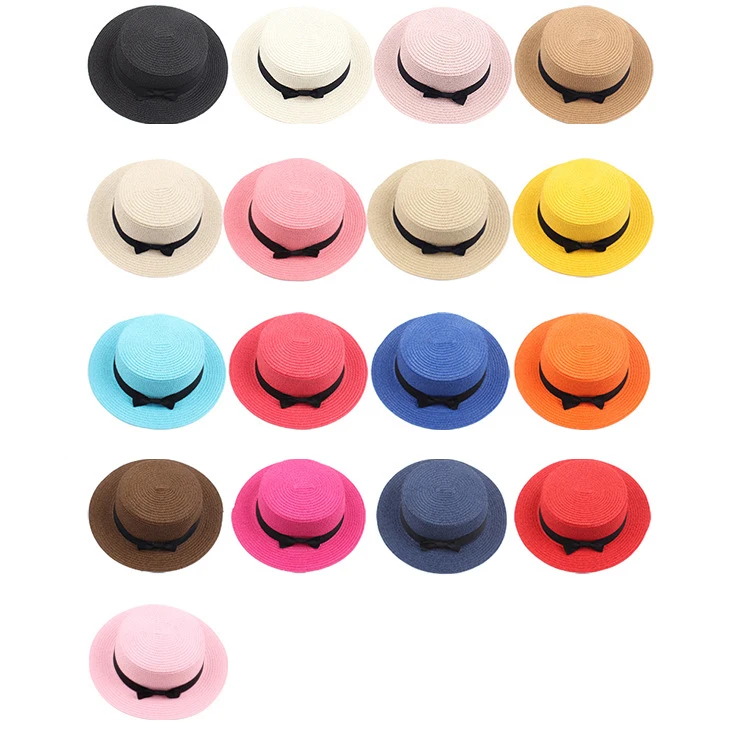 Shinehats OEM wheat flat top beach sun summer kids straw hat children little boy girl unisex sunhat sombreros paja chapeau