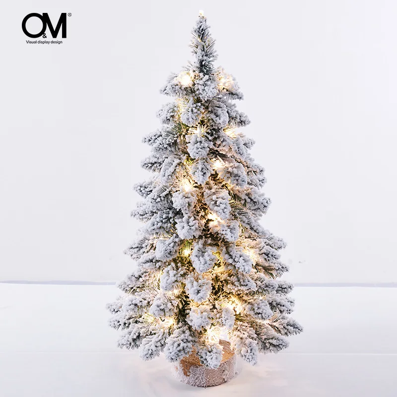 O&M Display Design Pre Lit Miniature Flocked Christmas Tree Mini Table Trees Christmas Decorations 2022
