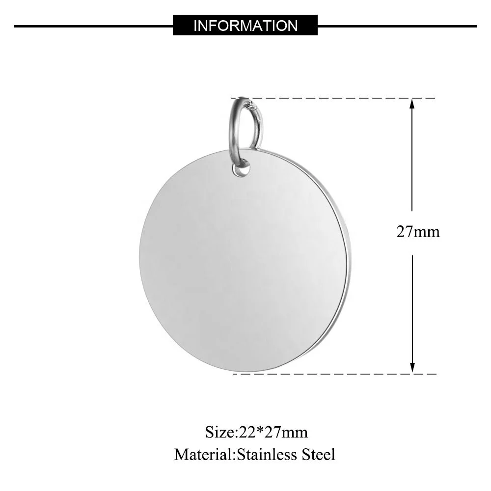 Stainless Steel Mirror  Polish Round Pendant DIY Titanium Steel Jewelry Accessories 22mm Round Pendant