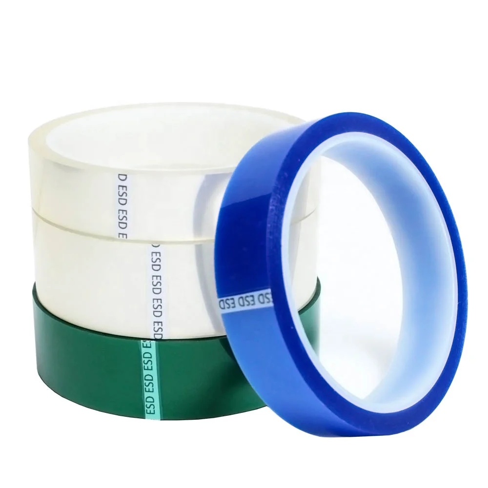 3- High-temp Green Clear Transparent Blue Color Low Static Anti Static ESD Polyester PET Film Silicone Glue Self Adhesive Tape